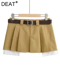 DEAT Spring Fashion Women's Low waist Belt Dress Two piece Pleated Miniskirt Women's Shorts WY57604L 231229