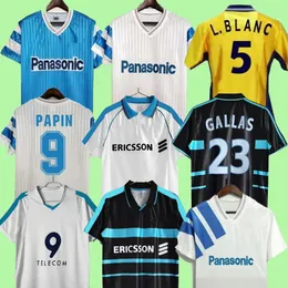 1998 1999 2000 90 91 92 93 Olympique de Marseilles Retro Soccer Jersey 98 99 L.Blanc Pires Maurice Blanc Ravanelli Gallas Classic Vintage Football Flood