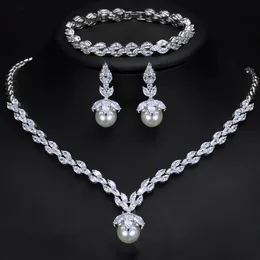 Anniversary Lab Diamond Promise Jewelry Set Collana con orecchini da sposa in argento sterling 925 per gioielli da sposa da donna