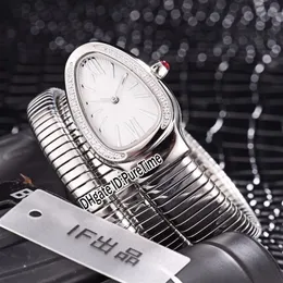 Novo 101910 SP35C6SDS 2T Caixa de aço Moldura de diamante Mostrador de prata Relógio feminino de quartzo suíço Relógios femininos baratos PTBV Puretime BV08a12824
