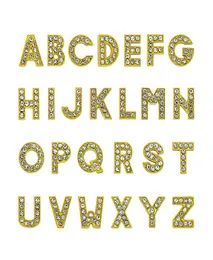 1300pcslot AZ Gold color full rhinestone Slide letter 8mm diy charms alphabet fit for 8MM leather wristband keychains9134365