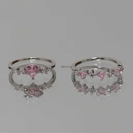 Bandringe Y2K -Stil funkelnde rosa Zirkon Braut Ringe für Frauen Paare koreanische trendige Herzstar Geometrische Hochzeitsfeier Schmuck240105