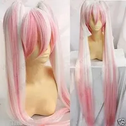 かつらは送料無料WigScosplay Wig Whot！長いピンク/ホワイトサクラミクコスプレウィッグ