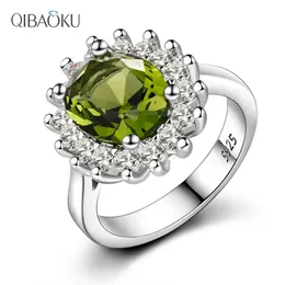 925 Sterling Silber Ring Blume Silber Ringe mit Peridot Steinen Glänzende Luxus Hochzeit Verlobungsringe für Frauen Schmuck 240105