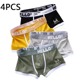 4PCSLOT Fashion Men's Panties Cotton Boxer Shorts Man Underwear Mens Boxers Sexy U Convex Breathable Male Underpants Plus Size 240105