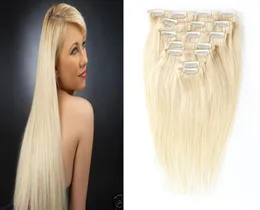 Clip dritta nelle estensioni dei capelli umani 100g 7 pezzi 4a 4b 4c Capelli non remy 100 capelli umani colore biondo 613 set testa completa8702486