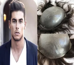 Tam Pu Mens Toupee İnce Cilt Poli Toupee Erkek Değiştirme Sistemi Yok Dantel Saç Parçası 8x10 Kahverengi Düz İnsan Saç Erkekler WIGS5300573