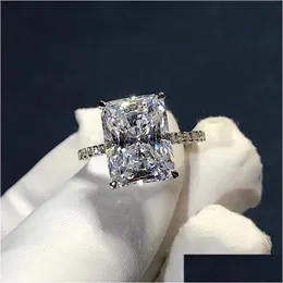 Anéis de banda anéis radiante corte 3ct laboratório diamante anel 925 esterlina sier bijou noivado para mulheres festa nupcial jóias 885 q2 dhgarden dh5f