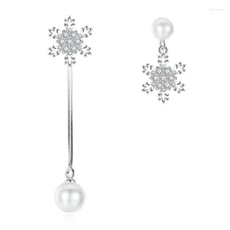 Boucles d'oreilles pendantes asymétriques, pompon de tempérament exagéré, mi-long, flocon de neige en Zircon pour femmes, mode créative