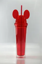 450 ml Mausohr-Becher, Acrylbecher, 8 Farben, doppelwandiger Kinderbecher mit Kuppeldeckel und gleichfarbigem Strohhalm, niedliche Kinder-Wasserflasche, 6417714