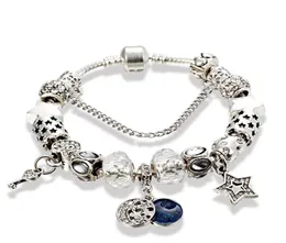 P Jewelry Silver Star Moon Pendant Beaded Lady Bracelet Original Box 생일 선물 7131559를위한 패션 매력 구슬 팔찌.