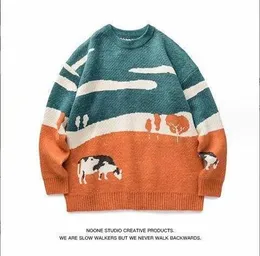 Męskie swetry Lappster-youth mężczyzn krowy Vintage zima 2023 Sieba O-Neck Koreańskie mody Sweter kobiety swobodne ubrania harajuku upuść del ot6az