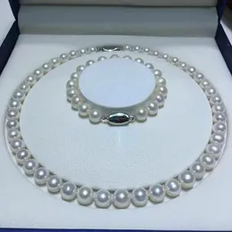 AAAA Japanese Akoya 910mm White Pearl Necklace 18inch Armband 758in Set 925S 240106