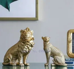 Creativo Nordic Oro Resina Animale simulato Artigianato ornamenti Elefante leone Decorazioni per la casa moderne accessori figurine LJ2009041153870