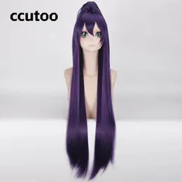 Peruker Datum A Live Tohka Yatogami 100cm Purple Long Straight Cosplay Wig Chip Ponytail