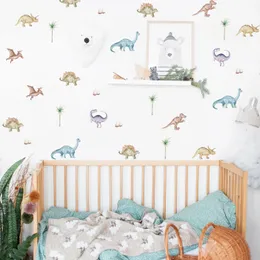 Funlife Dinosaur Wall Stickers akvarell och papperslinje Vattentät självhäftande väggdekaler för barn pojkar rumsdekor 240105