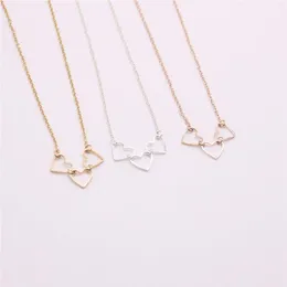Colar de coração vazado com três pingentes, combinação de colares para meninas, ouro, prata, rosa, três cores, opcional342f