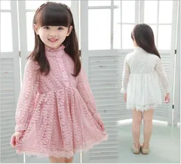 2018 Girls Princess Dress Bade Girl Lace Tulle Dresses Kids Clothing Children Lace Hollow Out Long Sleeve Dress Cute Girl CottonS9483109