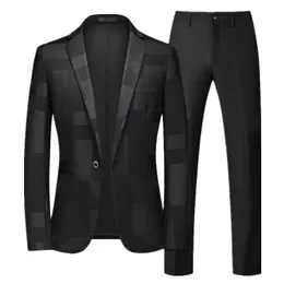 Прибытие, мужской деловой костюм, комплект из 2 предметов, черный/синий/винно-красный, модные мужские пиджаки для выпускного вечера и однотонные брюки, размер 6XL-S 240106