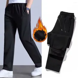 Pantalones para hombre, pantalones térmicos elásticos cálidos de invierno, pantalones informales de cintura media, pantalones deportivos ajustados con forro polar atlético, pantalones gruesos