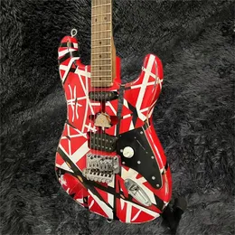 핫 판매 양질의 무거운 유물 전기 기타 레드 프랭크 5150 블랙 흰색 줄무늬 플로이드 로즈 트레몰로 브리지 에드워드 van Halen 무료 배송은 사용자 정의 할 수 있습니다.