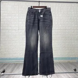 Jeans da uomo Flare danneggiati Nero Uomo Donna Pantaloni in denim oversize lavati