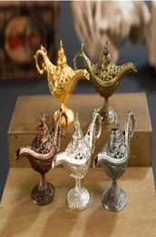 Utmärkt saga Aladdin Magic Lamp rökelse brännare Vintage Retro Tea Pot Genie Lamp Aroma Stone Home Ornament Metal Craft3665482