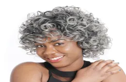 ZM Newstyle 12quot Короткие афро парики Синтетический смешанный серый кудрявый парик Ombre для черно-белых женщин Высокотемпературное волокно Ameri7630225