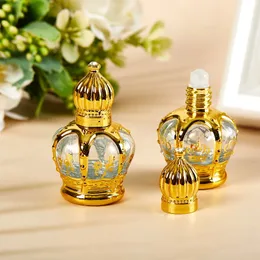 15 ml ätherisches Öl Zylinder goldene Krone Parfümflasche tragbare Reise galvanisierte Autoglas Luxus leere Flasche 230106