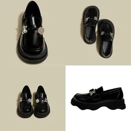 Sapatos femininos de sola grossa fule para mulheres na primavera outono estilo britânico preto único francês mary jane jk couro pequeno