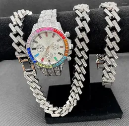 Chains 3PCS Hip Hop Mens Women Jewelry Set Iced Out Watch Necklaces Bracelet Bling Diamond Miama Cuban Choker Gifts5816686