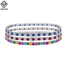 Rinntin Shiny Multicolors Tennis Armband 925 Sterling Silver M Cubic Zirconia For Women Luxury Chain Jewelry SB139 240105