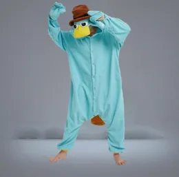 Blå fleece unisex perry platypus kostym onesies cosplay pyjamas vuxna pyjamas djur sömnkläder jumpsuit2516639