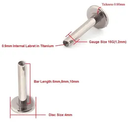 목걸이 G23 티타늄 내부 스레드 16G 14G Bar Labret 립 피어싱 귀 연골 나선 트래거스 스터드 교체 바디 보석