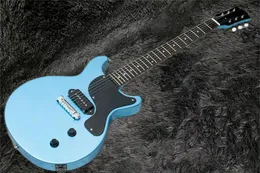 Sıcak satmak kaliteli çift kesik dc tv mavi junior elektro gitar tek hatlı tunerler kaplumbağa tek katlı tekli pickguard köpek kulak siyah p90 pikap özelleştirilebilir