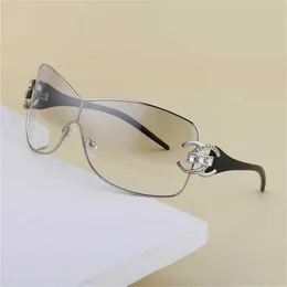18% OFF Wholesale of sunglasses New Diamond Mounted Windproof Fashion Y2K Large Frame One Piece Sunglasses for Women's