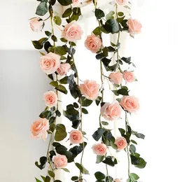 Grinaldas 180cm artificial rosa flor ivy videira real toque flores de seda corda com folhas para casa pendurado guirlanda festa artesanato arte casamento