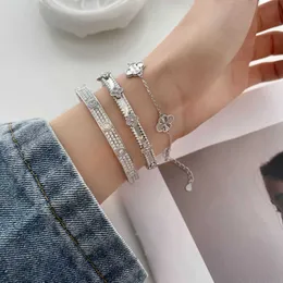 Bracciale Cartres di design S925 Argento sterling impilato Edizione stretta Caleidoscopio Cielo pieno Stella Quattro foglie Erba Diamante Femmina di alta qualità