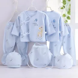 7-stycken Spring Born Baby Stuff Toddler Clothes Cartoon Cute Cotton T-shirtpantshats Infant Boys Girls Clothing Set BC316 240105