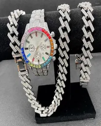 Цепи 3 шт. хип-хоп мужские женские ювелирные изделия набор Iced Out часы ожерелья браслет Bling Diamond Miama кубинское колье подарки1739714