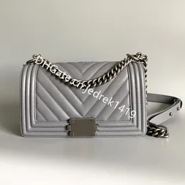 Designer BOY luxury handbag fashion woman silver chain flip crossbody bag Classic V diamond pattern caviar tote bag 10A Top quality cowhide Leisure Shoulder bag