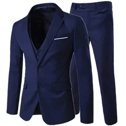 Blazer colete calças negócios cavalheiro 3 terno peças conjuntos/noivo casamento clássico sólido magro vestido masculino high end jaqueta calças 240106