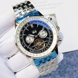мужские автоматические механические часы с датой, роскошные часы, полный турбийон из нержавеющей стали, классический стиль, супер светящиеся часы, высококачественная коробка для часов Montre de luxe
