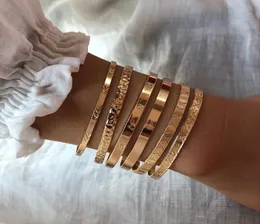 Bangle Women Fashion Chunky Gold Plated Cuff Adjustable Sets 2pcs6pcs Packed Retro Geometric Carved Bracelets6724306