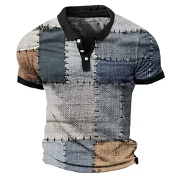 Mode Lustige Polo-Shirt Für Männer Plaid Patch Print Sommer Kurzarm Tops Tasten Pullover Übergroßen Streetwear T 240106