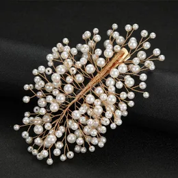 Pearl Wedding Hair Clip Hairpin For Women Fashion Bride Tiaras Barrettes Bridal Side Pin Headpiece Princess Bead Tiaras Jewelry