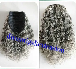 100 real humano cinza puff afro rabo de cavalo extensão de cabelo clipe em Remy coily kinky encaracolado cordão rabo de cavalo cinza pedaço de cabelo 120g3555130