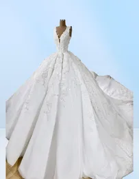 2019 bollklänning bröllopsklänningar med petticoat v hals spetsar applikationer pärlor en linje elegant land bröllop klänning plus storlek brud go1905559