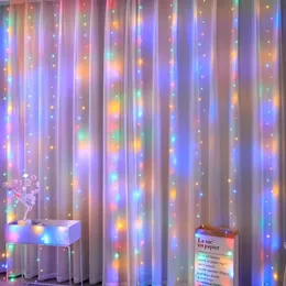 1 pezzo, luci a stringa per tende a LED, lampada da parete per finestra con ghirlanda nuziale USB 100/200/300 LEDl (9,8 piedi * 6,56 piedi-200 led), decorazioni per la casa, camera da letto natalizia, decorazioni natalizie