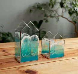 Resin sea waves candle holder, Stained glass house candlestick, Ocean wave tea light candle holder, Beach & coastal home decor